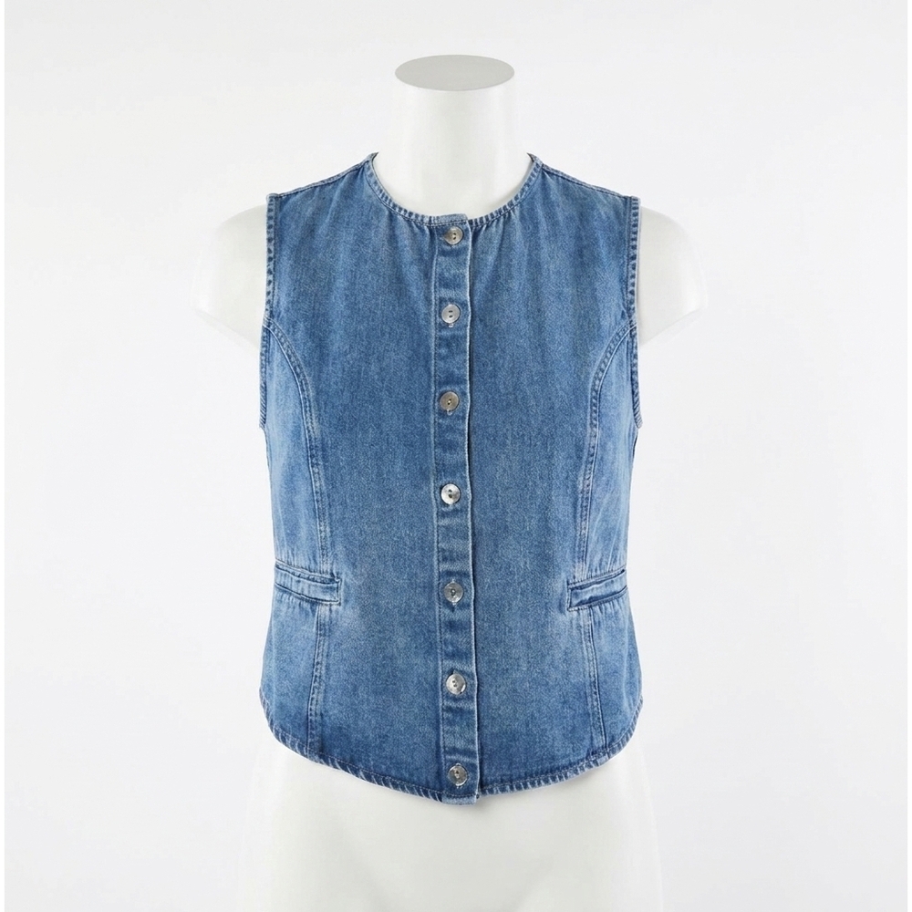 NEW BELLA DAHL high neck fitted vest in medium vintage wash